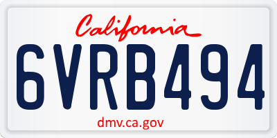 CA license plate 6VRB494
