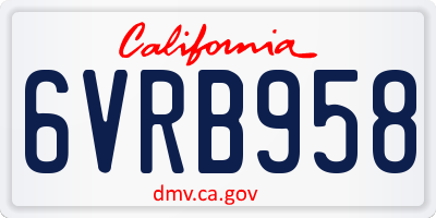 CA license plate 6VRB958