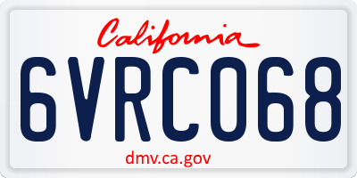 CA license plate 6VRC068
