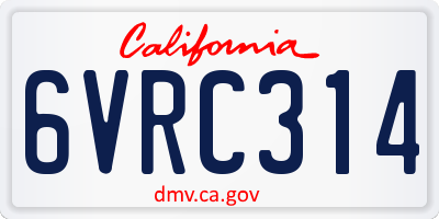 CA license plate 6VRC314