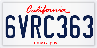 CA license plate 6VRC363