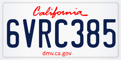 CA license plate 6VRC385