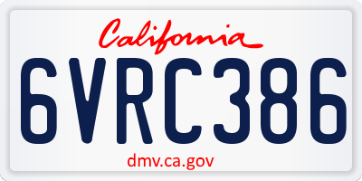 CA license plate 6VRC386