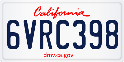CA license plate 6VRC398