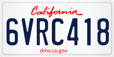 CA license plate 6VRC418