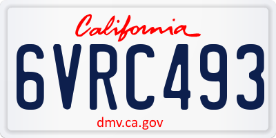 CA license plate 6VRC493