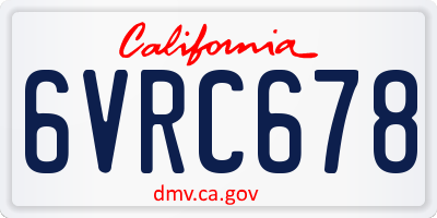 CA license plate 6VRC678