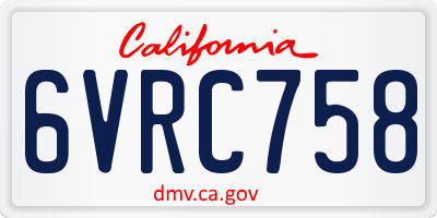 CA license plate 6VRC758