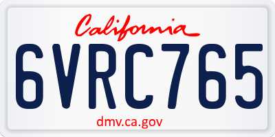 CA license plate 6VRC765