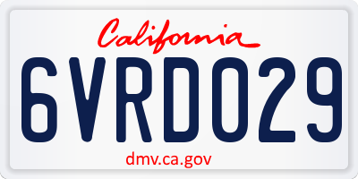 CA license plate 6VRD029