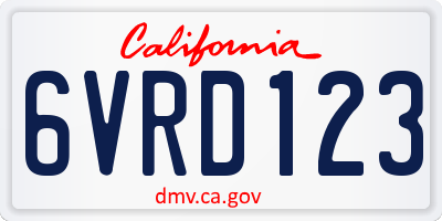 CA license plate 6VRD123