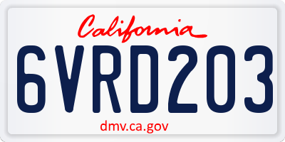 CA license plate 6VRD203