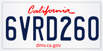 CA license plate 6VRD260