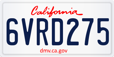 CA license plate 6VRD275