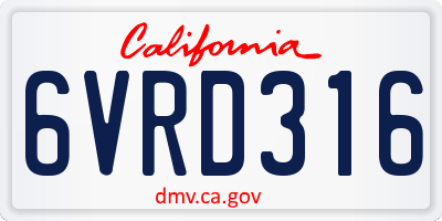 CA license plate 6VRD316