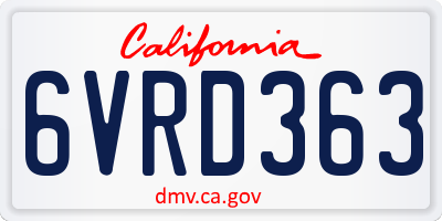 CA license plate 6VRD363