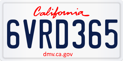 CA license plate 6VRD365