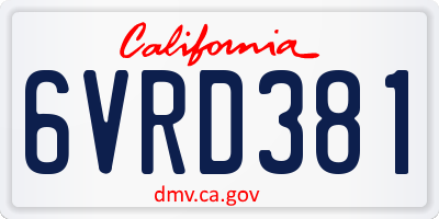 CA license plate 6VRD381