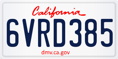CA license plate 6VRD385