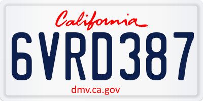 CA license plate 6VRD387