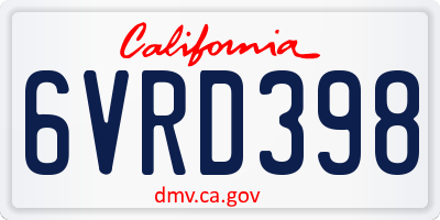 CA license plate 6VRD398