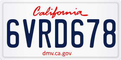 CA license plate 6VRD678