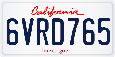 CA license plate 6VRD765