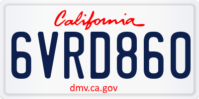 CA license plate 6VRD860