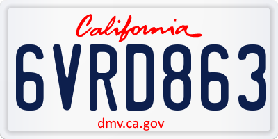CA license plate 6VRD863