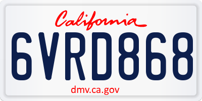 CA license plate 6VRD868