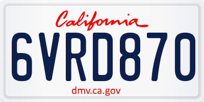 CA license plate 6VRD870