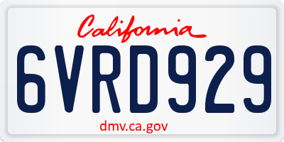 CA license plate 6VRD929