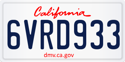 CA license plate 6VRD933