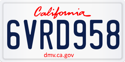 CA license plate 6VRD958