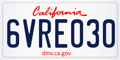 CA license plate 6VRE030