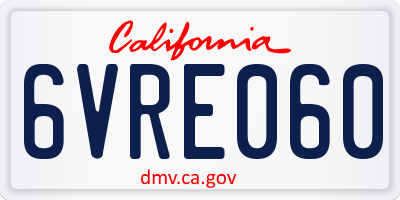 CA license plate 6VRE060