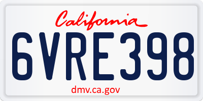 CA license plate 6VRE398