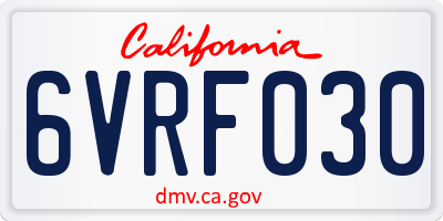 CA license plate 6VRF030