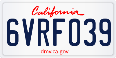 CA license plate 6VRF039