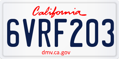 CA license plate 6VRF203