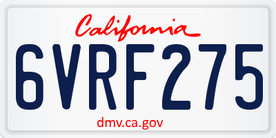 CA license plate 6VRF275