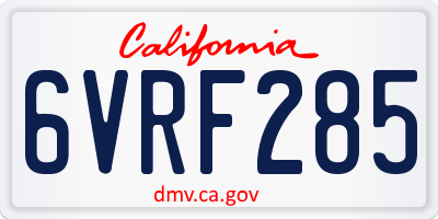 CA license plate 6VRF285