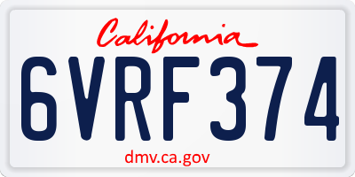 CA license plate 6VRF374
