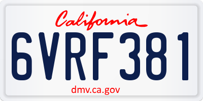 CA license plate 6VRF381