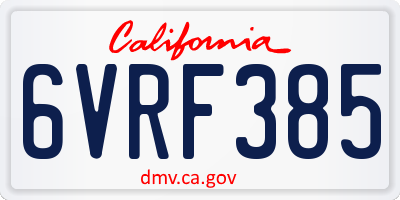 CA license plate 6VRF385