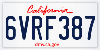 CA license plate 6VRF387