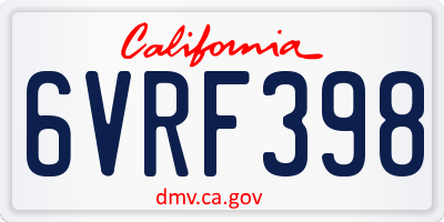 CA license plate 6VRF398