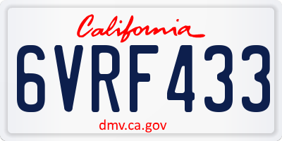 CA license plate 6VRF433