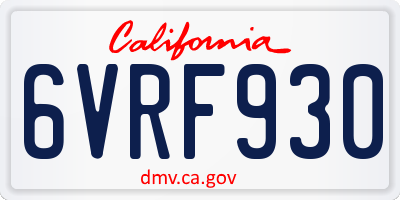 CA license plate 6VRF930