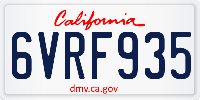 CA license plate 6VRF935